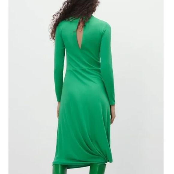 NWT ZARA Women's Green Long Sleeve Flowy Draped Dress Size L - Picture 2 of 10